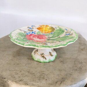 Hand Painted Floral Pedestal Dessert Stand Italy 7.5” Wide Holiday Gift
